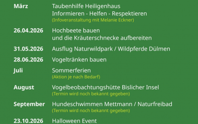 Veranstaltungskalender 2026 der Jugendgruppe AnNa